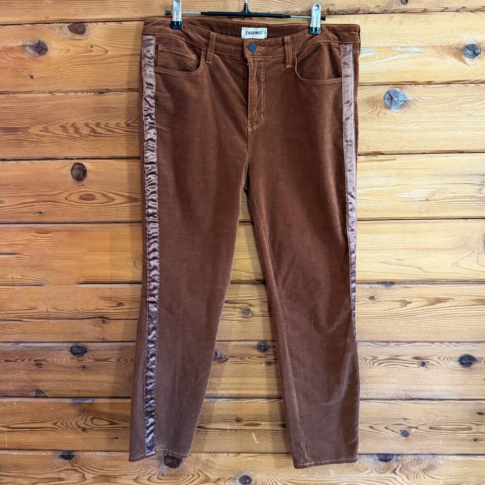 L'AGENCE Margot Brown Velvet Skinny Pants 30